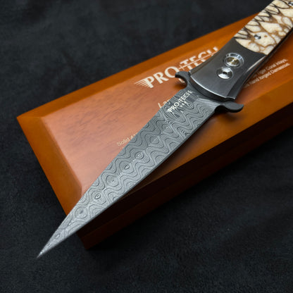 Pro-Tech Large Don Steel Custom Automatic Knife Tiger Coral (4.5" Damascus)