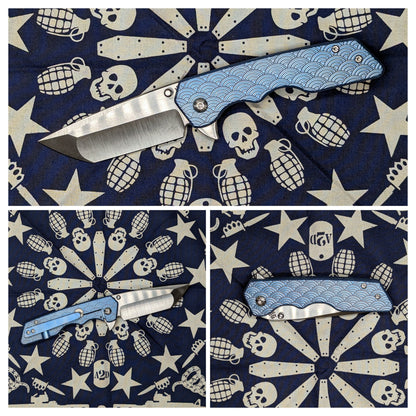 A2D Mark 3 Medium Tanto Blue Ano Seigaiha Titanium Handles