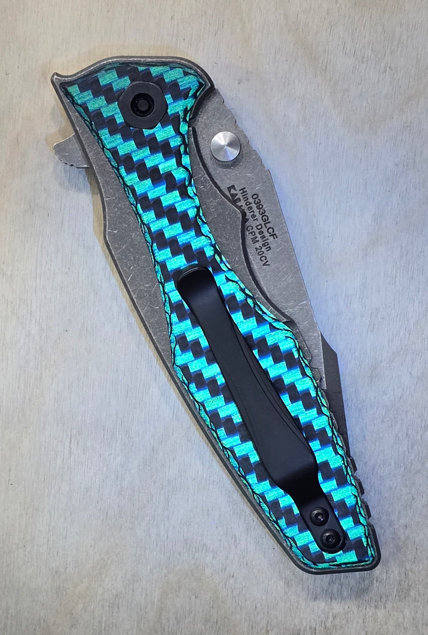 Zero Tolerance 0393GLCF Flipper 3.5" CPM-20CV Satin/Stonewashed Plain Blade, Glow Carbon Fiber Ti handle