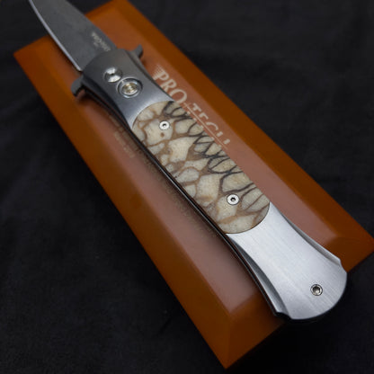 Pro-Tech Large Don Steel Custom Automatic Knife Tiger Coral (4.5" Damascus)