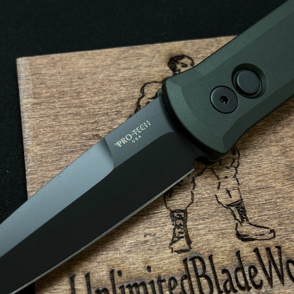 Protech Godfather Auto 921 GREEN, Black Blade Solid Dark Green Handle Black HW