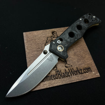 Benchmade 273-03 Shane Sibert Mini Adamas Folding Knife 3.25" CPM-MagnaCut Satin Plain Blade, Marbled Carbon Fiber Handles, AXIS/Crossbar Lock