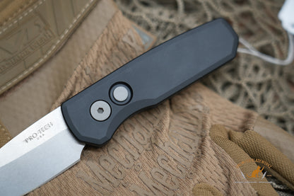 ProTech Runt 5 Black Aluminum Handle, Stonewash Blade