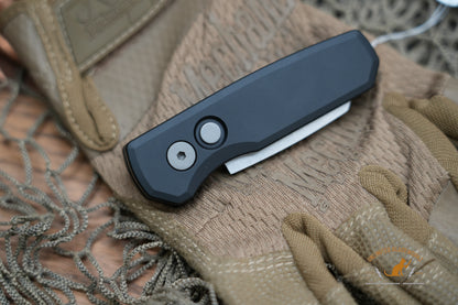 ProTech Runt 5 Black Aluminum Handle, Stonewash Blade