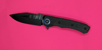 HERETIC KNIVES WRAITH FLIPPER DISTRESSED DLC Ti/ CARBON FIBER