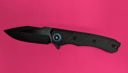 HERETIC KNIVES WRAITH FLIPPER DISTRESSED DLC Ti/ CARBON FIBER