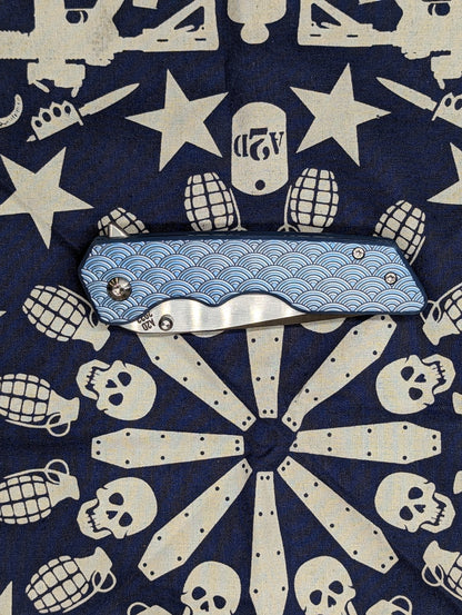 A2D Mark 3 Medium Tanto Blue Ano Seigaiha Titanium Handles