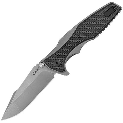 Zero Tolerance 0393GLCF Flipper 3.5" CPM-20CV Satin/Stonewashed Plain Blade, Glow Carbon Fiber Ti handle