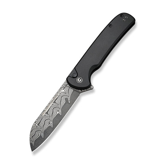 CIVIVI Chevalier II Flipper & Button Lock Knife Aluminum Handle (3.47" Damascus Blade)