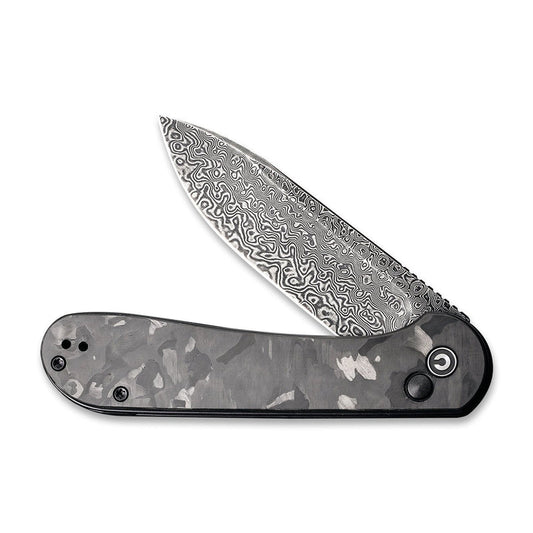 CIVIVI Button Lock Elementum Pocket Knife Carbon Fiber Handle (3.47" Damascus Blade)