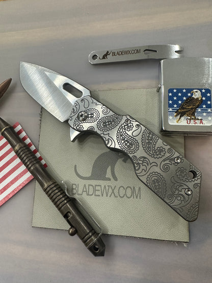 A2D Mark 1 Medium Titanium 2 Tone Paisley with Satin Drop point blade