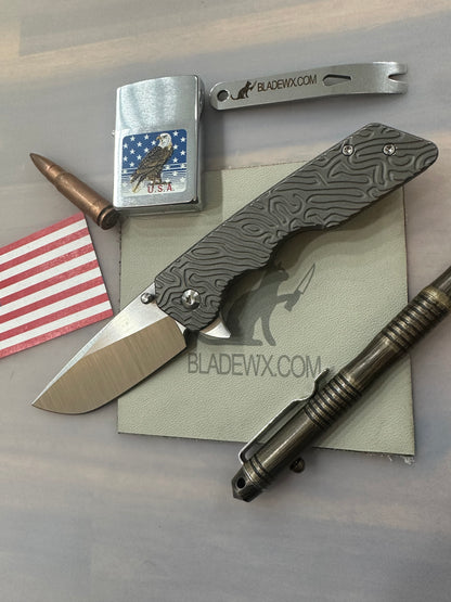 A2D Mark 3 Medium Drop Point Blade Titanium Topo Texture Machined Handles