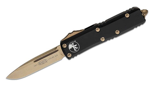 Microtech 231-13 UTX-85 AUTO OTF Knife 3" Bronze Plain Drop Point Blade, Black Aluminum Handles