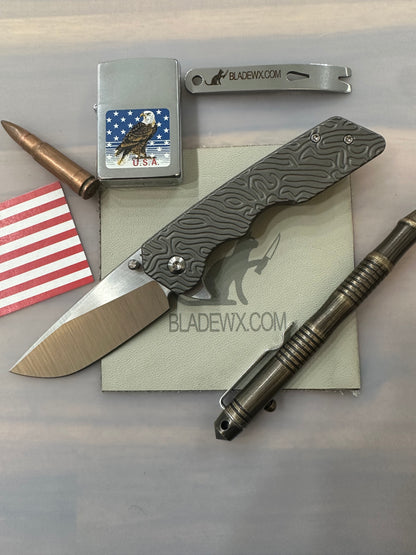 A2D Mark 3 Medium Drop Point Blade Titanium Topo Texture Machined Handles