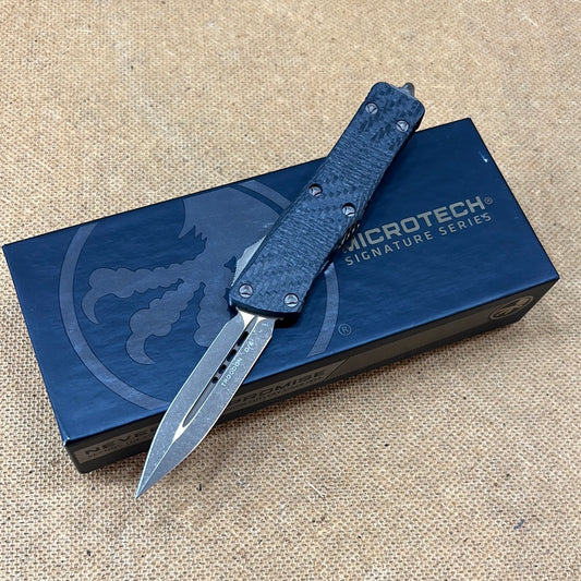 Microtech Signature Series Troodon D/E OTF Automatic Knife CF (3" Bronze)