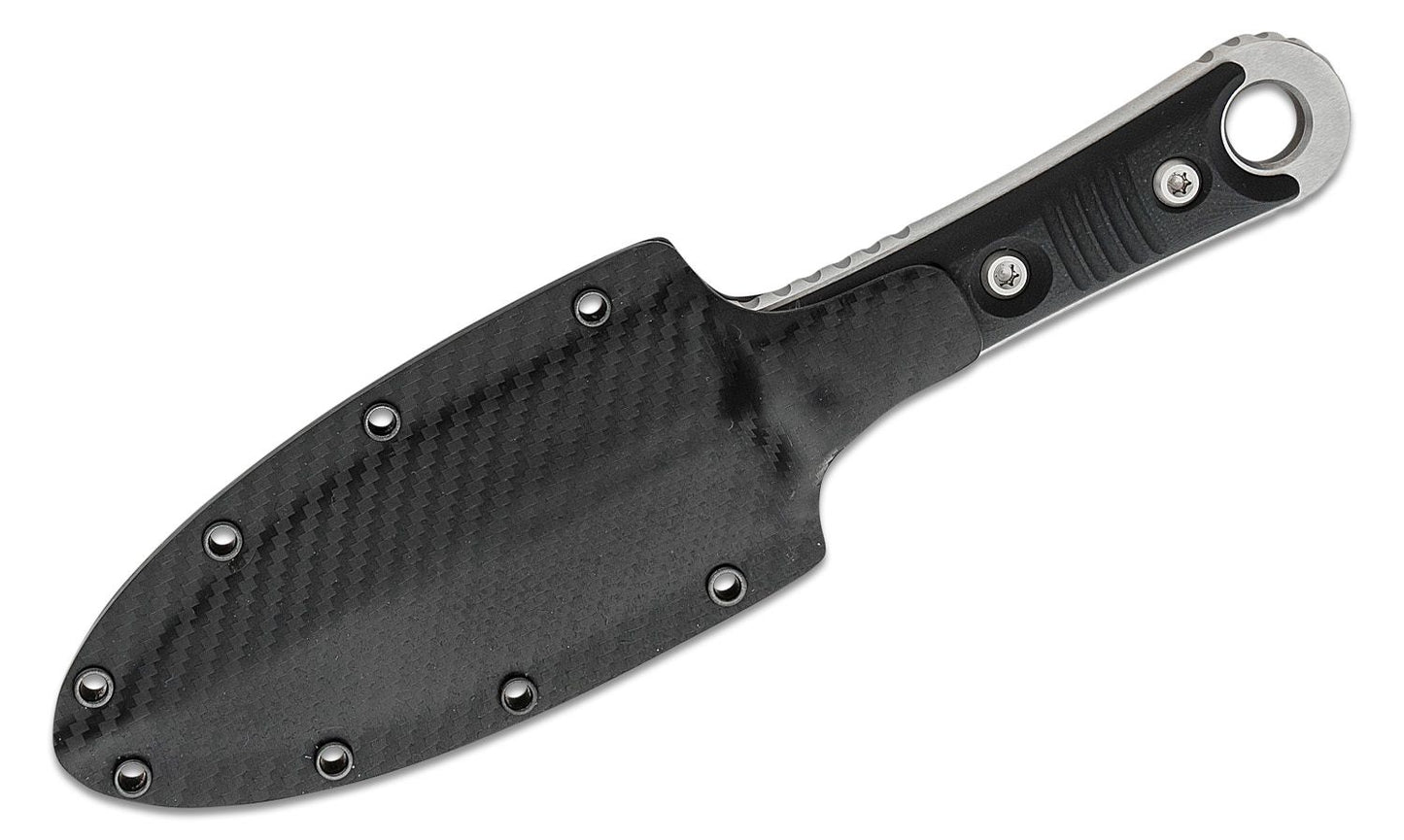 Microtech/Borka Blades 201-11 SBD Fixed Blade Knife 4.375" Stonewashed Double Combo Edge Dagger Blade, Milled Black G10 Handles, Kydex Sheath