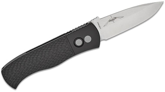 Pro-Tech E7A05 Emerson CQC7A Left-Handed AUTO Folding Knife 3.25" CPM-20CV Stonewashed Spear Point Blade, Black Jigged Aluminum Handles - E7A05-LH-20CV