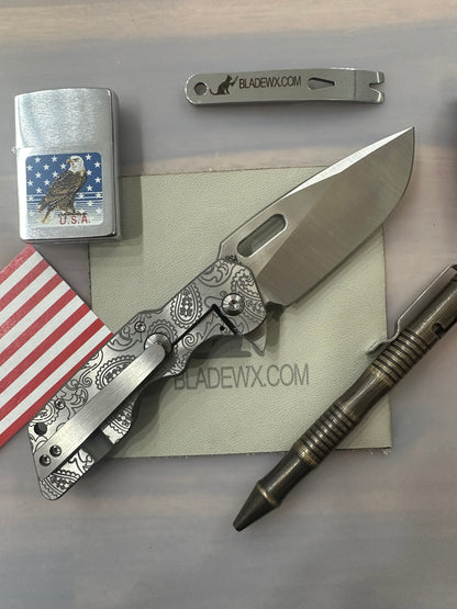 A2D Mark 1 Medium Titanium 2 Tone Paisley with Satin Drop point blade