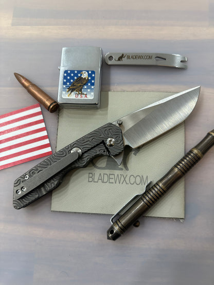 A2D Mark 3 Medium Drop Point Blade Titanium Topo Texture Machined Handles