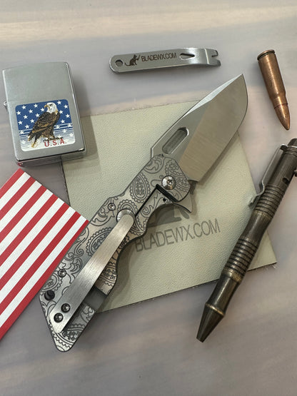 A2D Mark 1 Medium Titanium 2 Tone Paisley with Satin Drop point blade