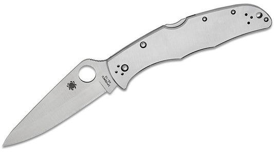 Spyderco Endura 4 Folding Knife 3.875" Satin Plain Blade, Stainless Steel Handles, Lockback - C10PS