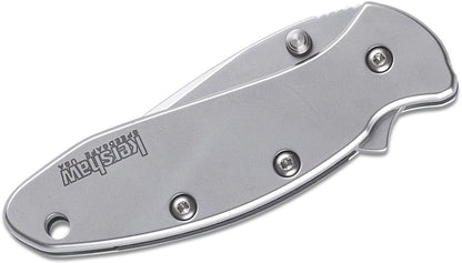 Kershaw 1600 Ken Onion Chive Assisted Flipper Knife 1.9" Bead Blast Plain Blade, Stainless Steel Handles, Frame Lock