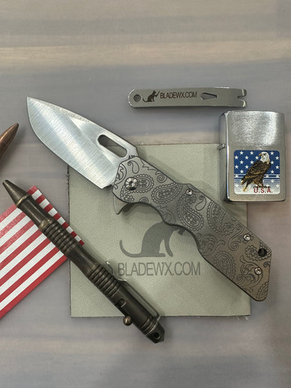 A2D Mark 1 Medium Titanium 2 Tone Paisley with Satin Drop point blade