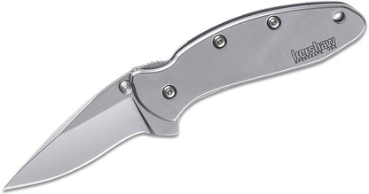 Kershaw 1600 Ken Onion Chive Assisted Flipper Knife 1.9" Bead Blast Plain Blade, Stainless Steel Handles, Frame Lock