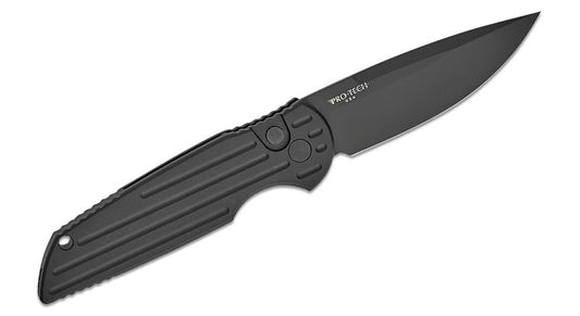 Pro-Tech TR-3L-2 Left Handed Tactical Response III AUTO Folding Knife 3.375" 154CM Black DLC Plain Blade, Black Milled Aluminum Handles