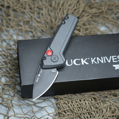 Buck 839 Mini Deploy AUTO Folding Knife 1.875" 154CM Black Cerakote Drop Point Blade, Sniper Gray Aluminum Handles