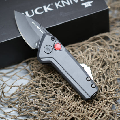 Buck 839 Mini Deploy AUTO Folding Knife 1.875" 154CM Black Cerakote Drop Point Blade, Sniper Gray Aluminum Handles