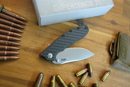 Zero Tolerance Hinderer 0562CF Flipper 3.5" CPM-20CV Satin/Stonewashed Plain Blade, Carbon Fiber with Titanium Back Handle