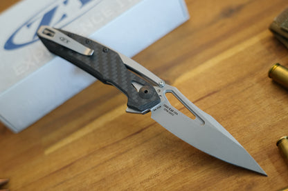 Zero Tolerance 0990 Flipper Knife 3.25" CPM-20CV Stonewashed Drop Point Blade, Carbon Fiber Handles with Steel Overlay