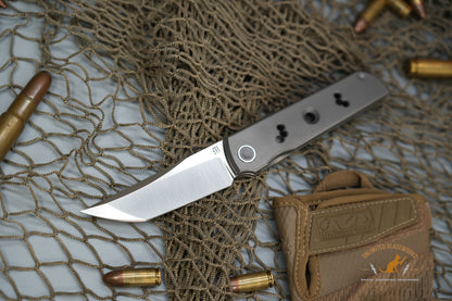 North Mountain Chop limited circle Tanto Titanium handle Zirconium Damascus clip N690 steel