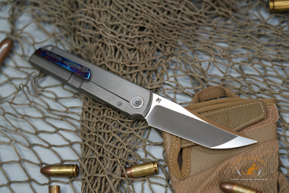 North Mountain Chop limited circle Tanto Titanium handle Zirconium Damascus clip N690 steel