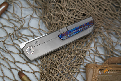 North Mountain Chop limited circle Tanto Titanium handle Zirconium Damascus clip N690 steel