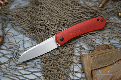 North Mountain Blade Jellyfish Hand Brushed M390 Steel German JUMA Red Dragon Scale Handle