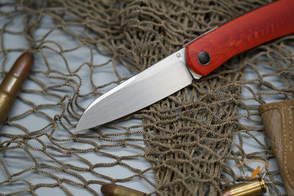 North Mountain Blade Jellyfish Hand Brushed M390 Steel German JUMA Red Dragon Scale Handle