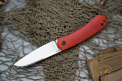 North Mountain Blade Jellyfish Hand Brushed M390 Steel German JUMA Red Dragon Scale Handle