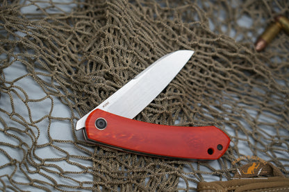 North Mountain Blade Jellyfish Hand Brushed M390 Steel German JUMA Red Dragon Scale Handle