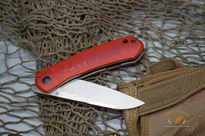 North Mountain Blade Jellyfish Hand Brushed M390 Steel German JUMA Red Dragon Scale Handle