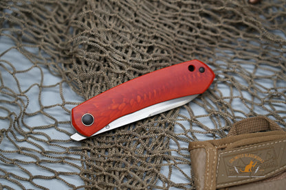 North Mountain Blade Jellyfish Hand Brushed M390 Steel German JUMA Red Dragon Scale Handle