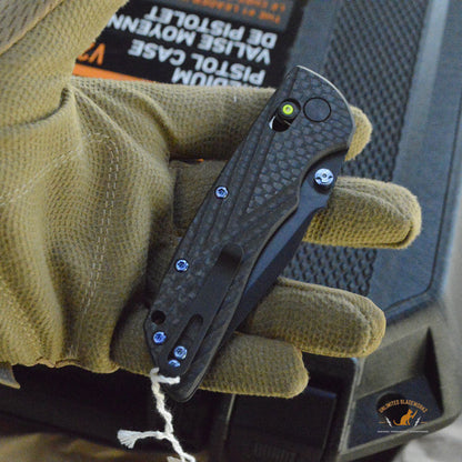 Deka Manual Folder (Collector Series): 3.25" Clip Point Blade - Black Cerakote Finish, Black Carbon Fiber Frame & Green Tritium Insert