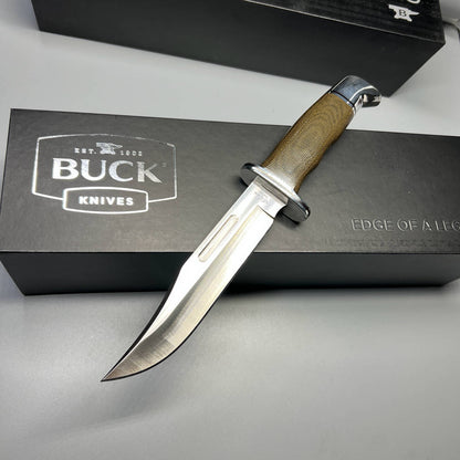 Buck 119 Special Pro Hunting Fixed Blade Knife 6" S35VN Plain Blade, Green Canvas Micarta Handle, Leather Sheath (0119GRS1) - 13105