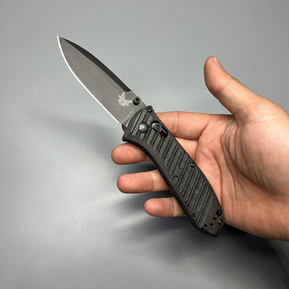 Benchmade Mini Presidio II Folding Knife 3.20" S30V Black Cerakote Plain Blade, Milled Black CF-Elite Handles - 575BK-1