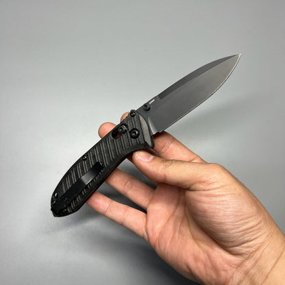 Benchmade Mini Presidio II Folding Knife 3.20" S30V Black Cerakote Plain Blade, Milled Black CF-Elite Handles - 575BK-1