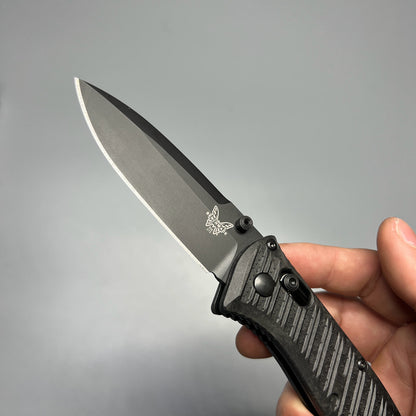 Benchmade Mini Presidio II Folding Knife 3.20" S30V Black Cerakote Plain Blade, Milled Black CF-Elite Handles - 575BK-1