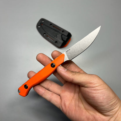 Benchmade 15700 Flyway Fixed Blade Knife 2.7" CPM-154 Satin Straight Back, Orange G10 Handles, Boltaron Sheath