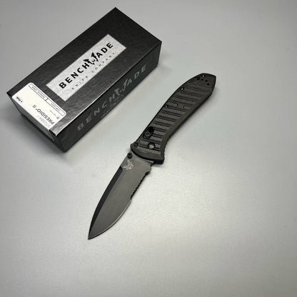 Benchmade Presidio AUTO Folding Knife 3.72" Black S30V Drop Point Combo Blade, Milled Black Aluminum Handles - 5700SBK