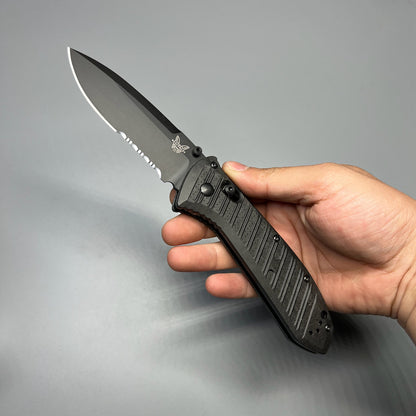 Benchmade Presidio AUTO Folding Knife 3.72" Black S30V Drop Point Combo Blade, Milled Black Aluminum Handles - 5700SBK